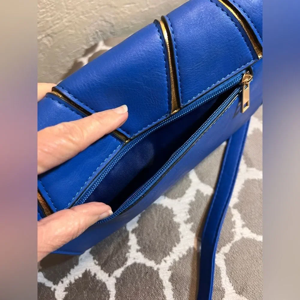 Yoki Blue and Gold Geometric Crossbody Bag